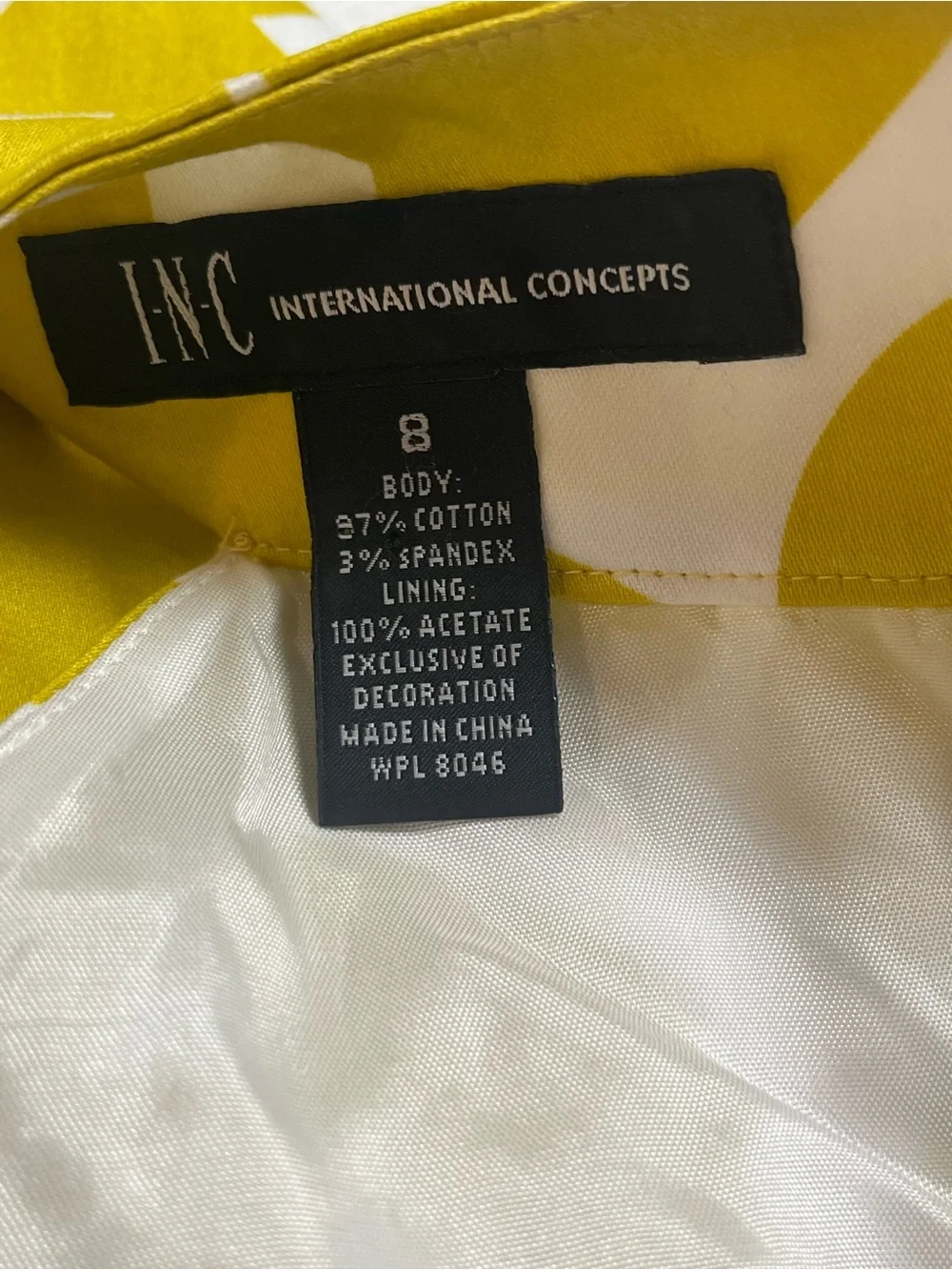 INC International Concepts Yellow and White Printed‎ Dress with Beaded Collar